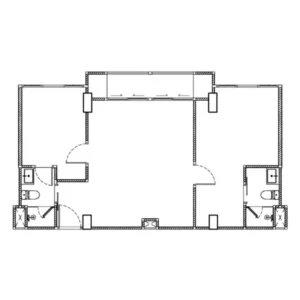 Architectural 2D floor plan layout of a spacious 66-69 SqM combined 2-bedroom unit at Embassy World Jomtien showing dual bedrooms, two full bathrooms, expansive living area, and continuous balcony access.
