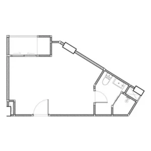 Architectural 2D floor plan layout of a 29 SqM studio unit at Embassy World Jomtien showing the living area, private bathroom, and balcony space.